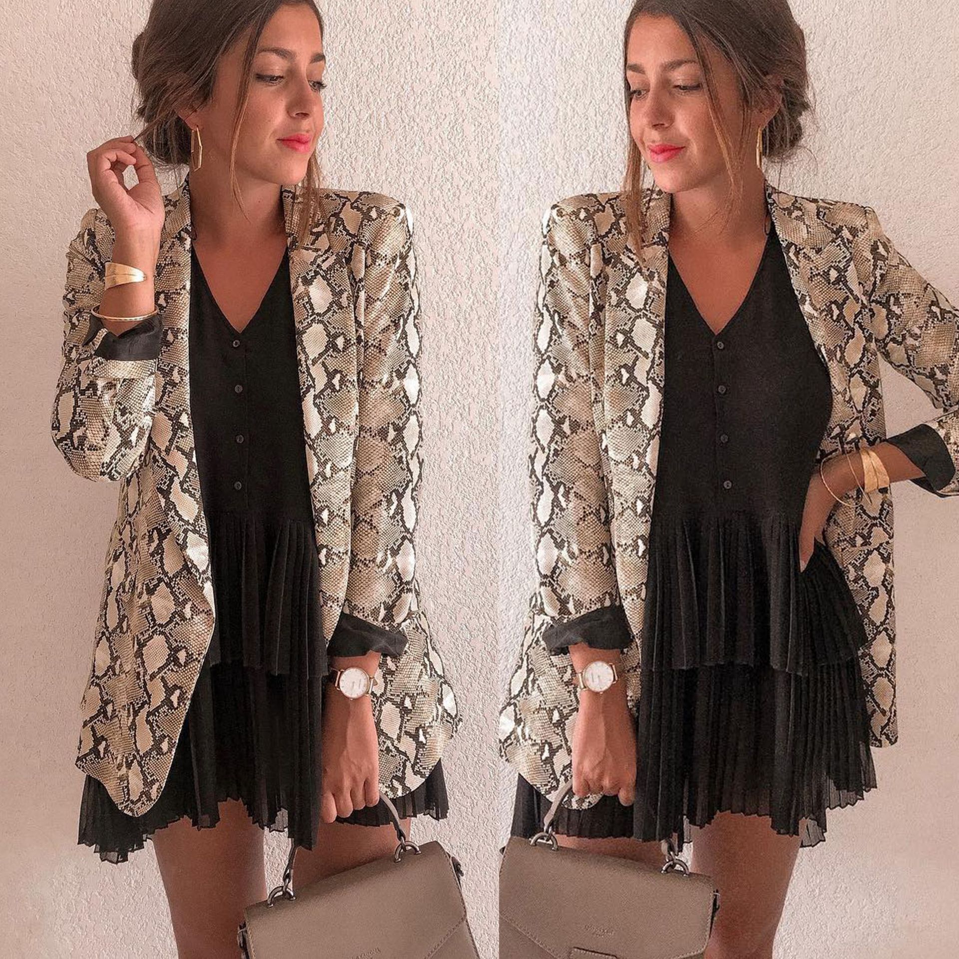 Dames python huid print jassen open steek dames dames pakken dunne vesten dames jas dames streetwear
