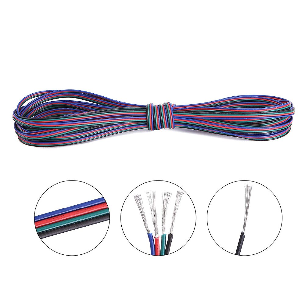 18 20 22 AWG 4Pin RGB Wire Extension Cable with Spool, Led Lights Strip Extend Cords for 5050 3528