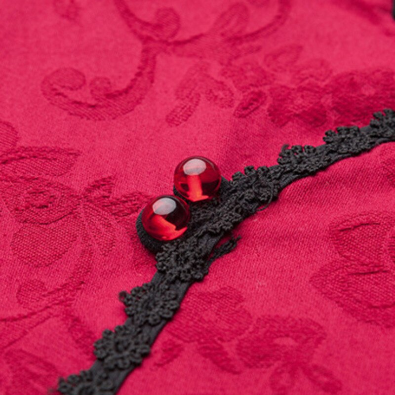 Sheng Coco-blusa china de manga larga, Camisa de algodón y lino, color rojo, manga larga