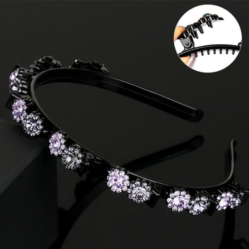 1 stücke Stirnband Strass Stirnband Frauen Haar Bands Band Krallen Clips Doppel Pony Frisur Haarnadel Haar Clip Zubehör: Violett