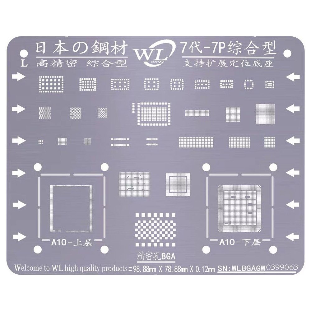 Wl Bga Reballing Stencil Voor Iphone 11 11pro Max Xr Xsmax 8 7 6S 6Plus X chip Cpu Nand Stencil: for 7 7plus