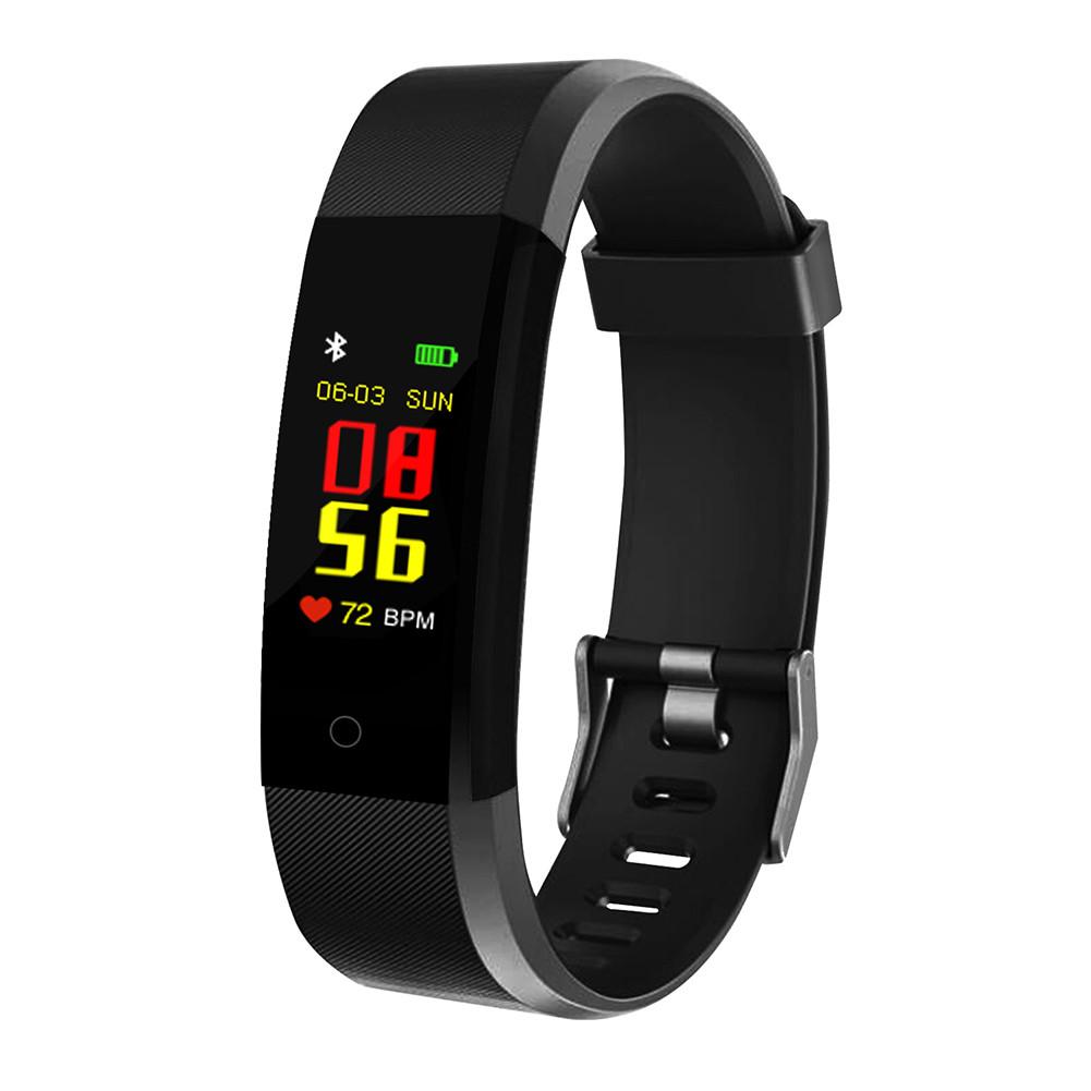 115Plus 0.96 inch Color Screen Smart Bracelet Sport Smart Watch Blood Pressure Exercise Dynamic Heart Rate Monitoring Step C: Black