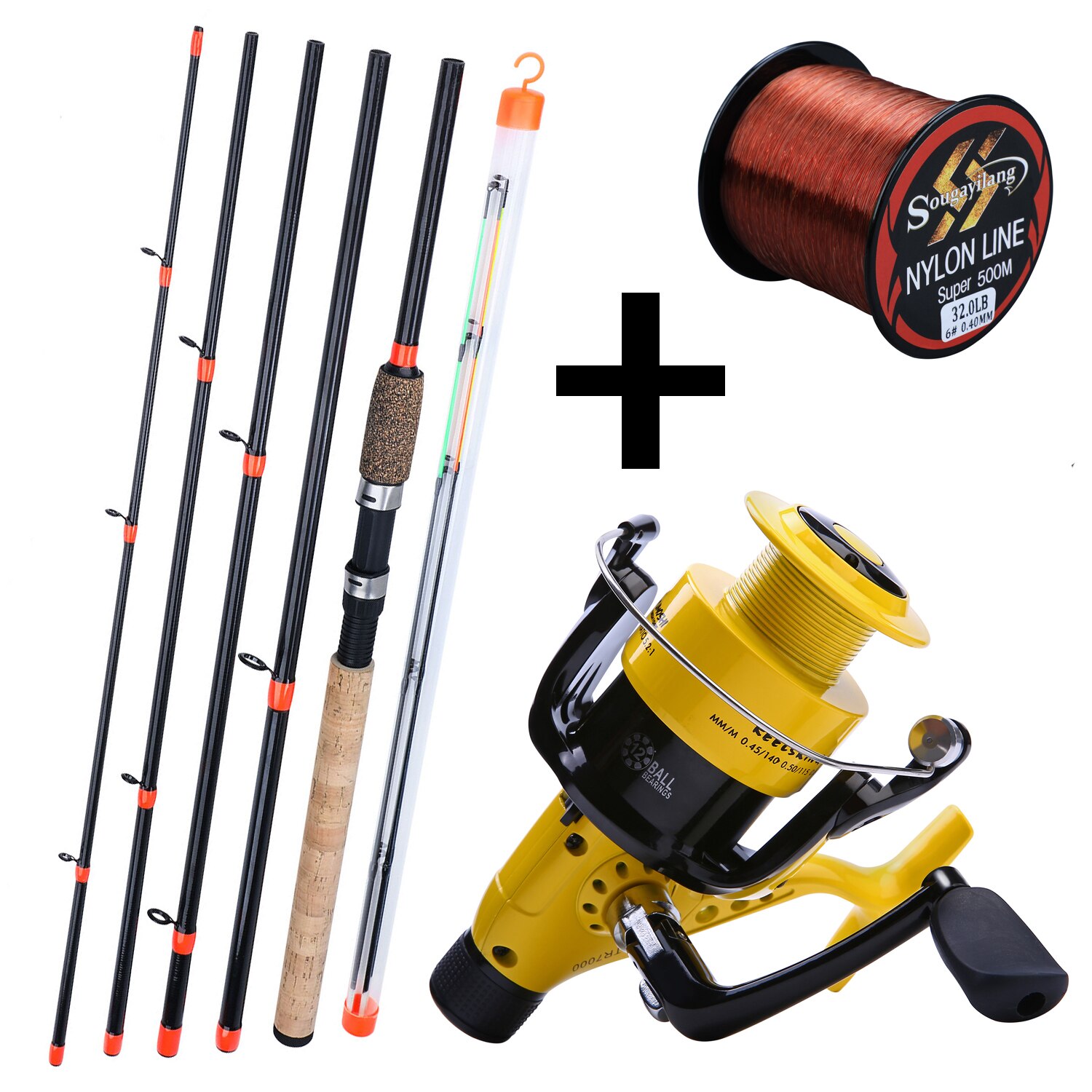 Sougayilang Carp Fishing Rod Reel Combo with 3M 9.8Ft Spinning Fishing Feeder Rod and 11+1BB Carp Fishing Reels Rod Line Set: Orange / 3.0M and 5000Reel