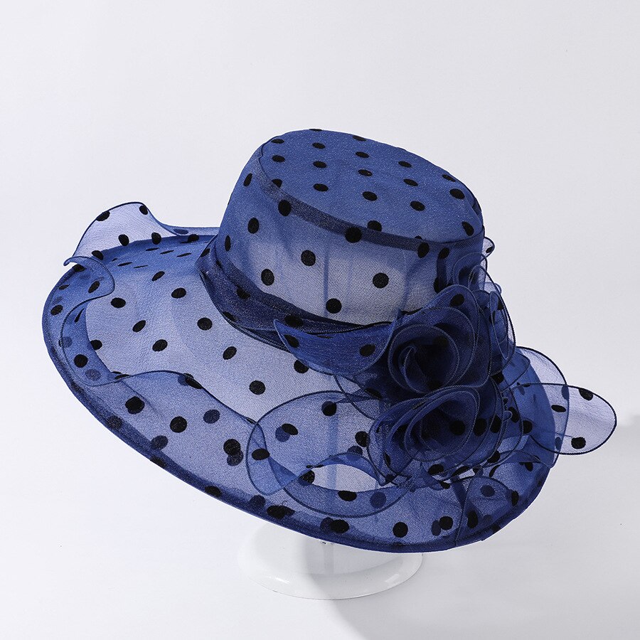 Cokk Zomer Hoeden Voor Vrouwen Mode Dot Patroon Grote Grote Kant Garen Rand Zonnescherm Zonnehoed Ademend Opvouwbare Gorro 2022: navy blue