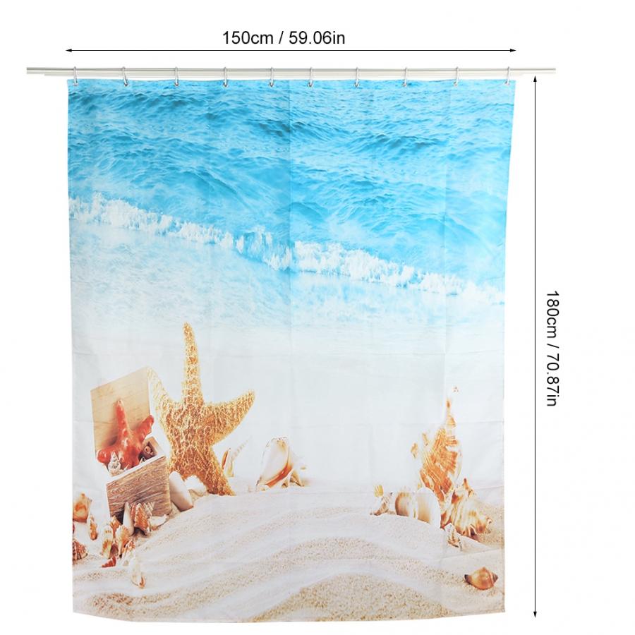 Cortina de ducha con hermoso paisaje de playa, impermeable, a prueba de moho, cortina de baño estampada con ganchos, decoración de baño para el hogar, porte doccia: 150 x 180 cm