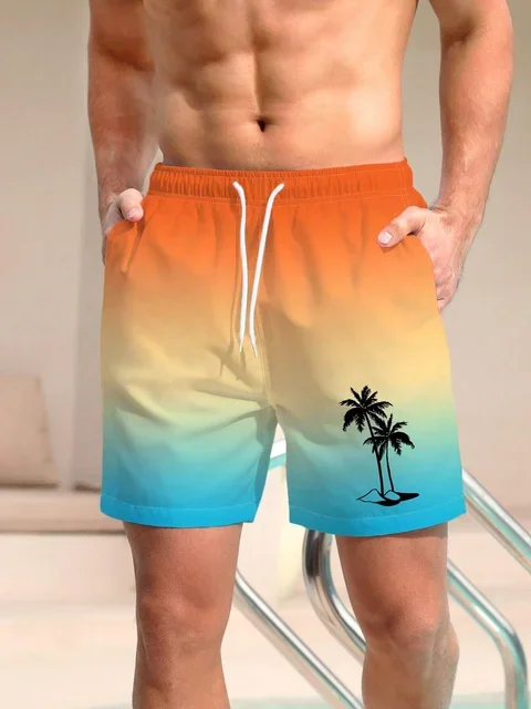 Calções de banho masculinos com estampa de coqueiro 3d, shorts de natação, verão, macio e respirável, poliéster, praia, surf: 5XL / Azul