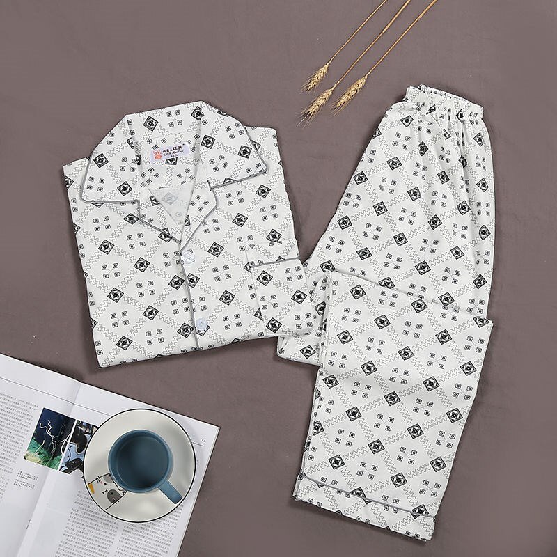 Summer Casual knit Cotton Pajama Sets for Men Short Sleeve Long Pants Sleepwear Pyjama Male Homewear Lounge Wear Clothes