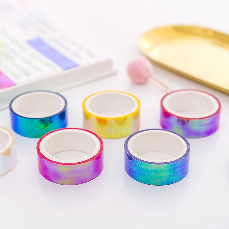 Kawaii Holografische Washi Tape Leuke Kleurrijke Scrapbooking Masking Tape Diy Washitape Decoratieve Plakband Japanse Briefpapier