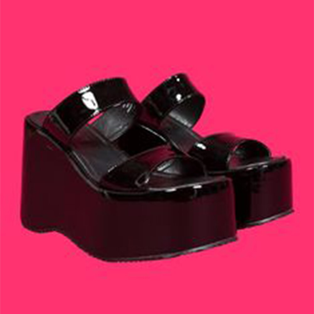 Sandalias góticas con plataforma y Punta abierta para mujer, cuñas de suela gruesa, chanclas Punk informales de ocio al aire libre, zapatos de verano,: black slides / 5
