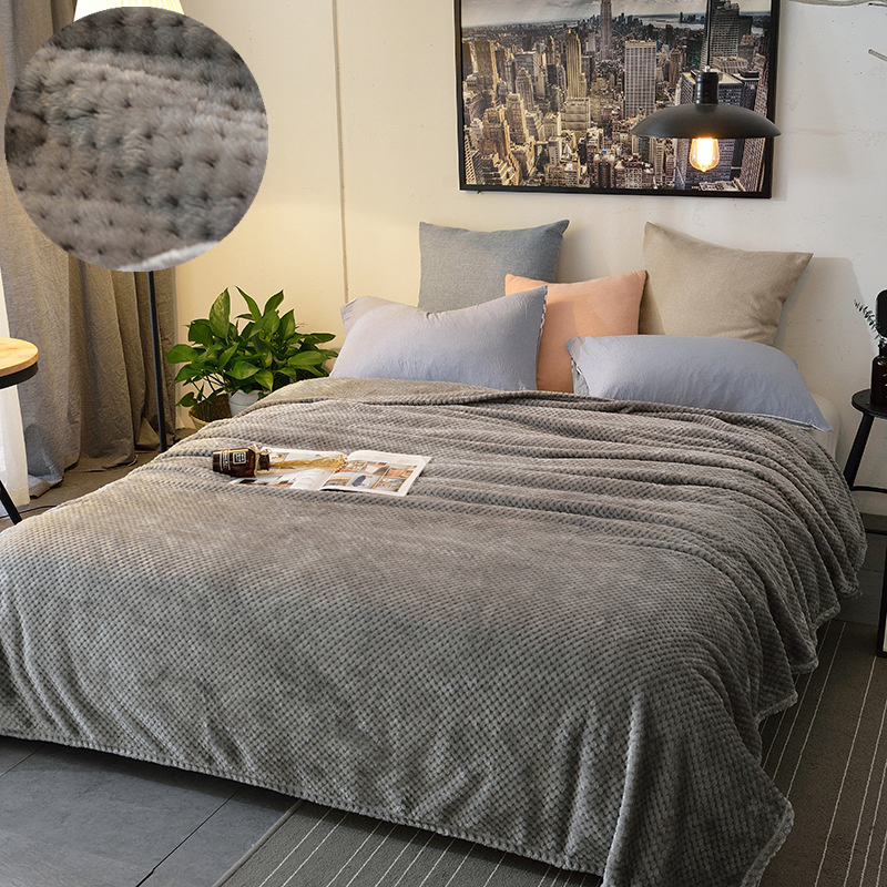 Luxury Blanket Bedspread Waffle Pattern Gray Bedspread Flannel Throws Solid Color Spring Summer Bedspread Blanket for Bed
