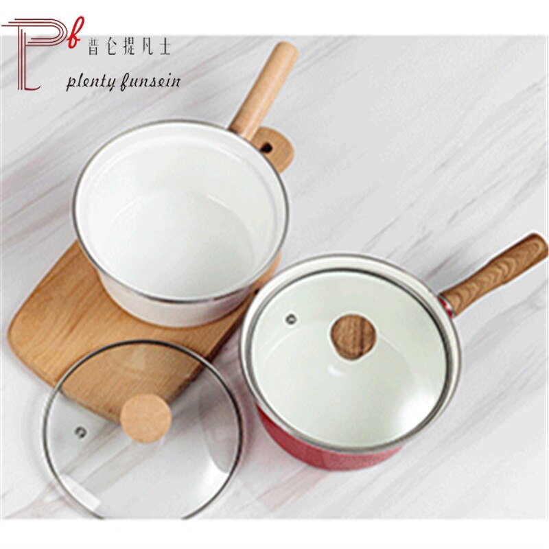 Enamel milk pot, snow pot, baby food aid pot, cooking noodles, instant noodles pot, single handle electromagnetic furnace gas