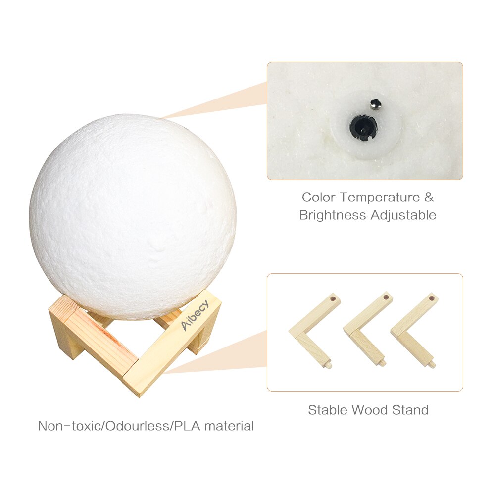 Aibecy USB Rechargeable LED 3D Printed PLA Home Decorative Lights Touch Control Brightness