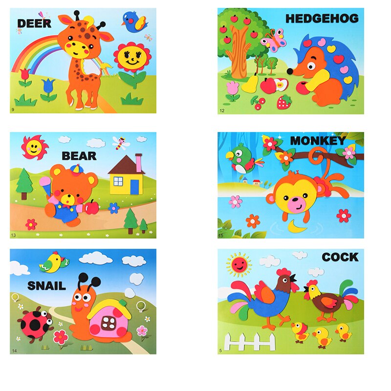 10 Pcs 3D Kreative Cartoon Tier EVA Schaum Aufkleber Puzzle Spiel DIY Lernen Bildung Spielzeug Für Kinder Kinder Multi- muster Stil