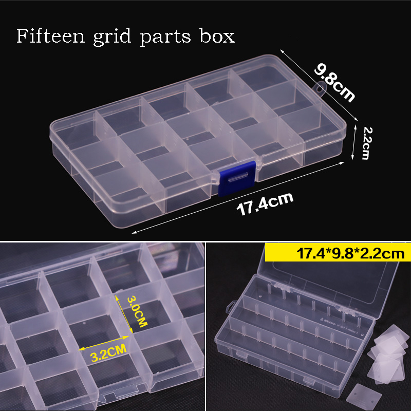 Container Plastic Box Practical Adjustable Compartment Jewelry Earring Bead Screw Holder Case Display case strage box: 15 grid box