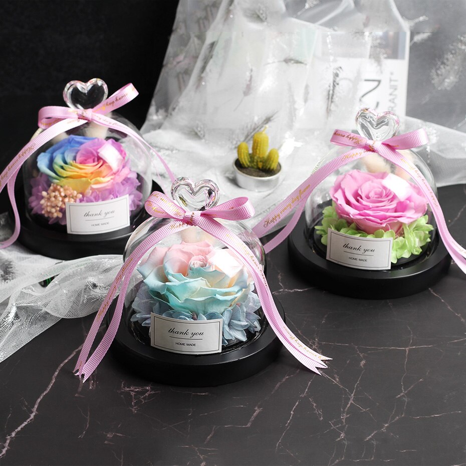 Belle en het beest redden valentijnsdag exclusieve glazen roos koepel licht tijdloos echte roos moederdag