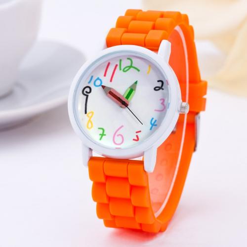 Kinderen Kids Arabische Cijfers Potlood Analoge Weergave Quartz Polshorloge Kids Kinderen Relogio Feminino Trendy Horloge: orange