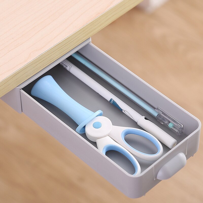 Wall-mounted Hidden Table Under Paste Desk Drawer Organizer Pen Stationery Storage Box Case Desk Drawer Box Kitchen Cocina: gray