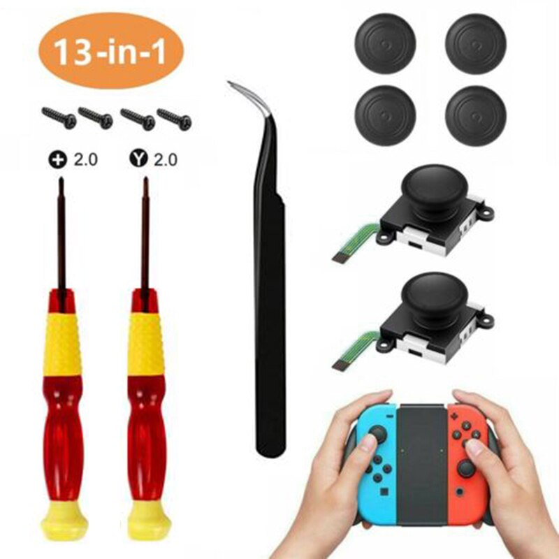 Kit de ferramentas de reparo 13 em 1, conjunto de chave de fenda para nintendo switch joy-con/lite, substituição de joystick 3d, acessórios analógicos de polegar