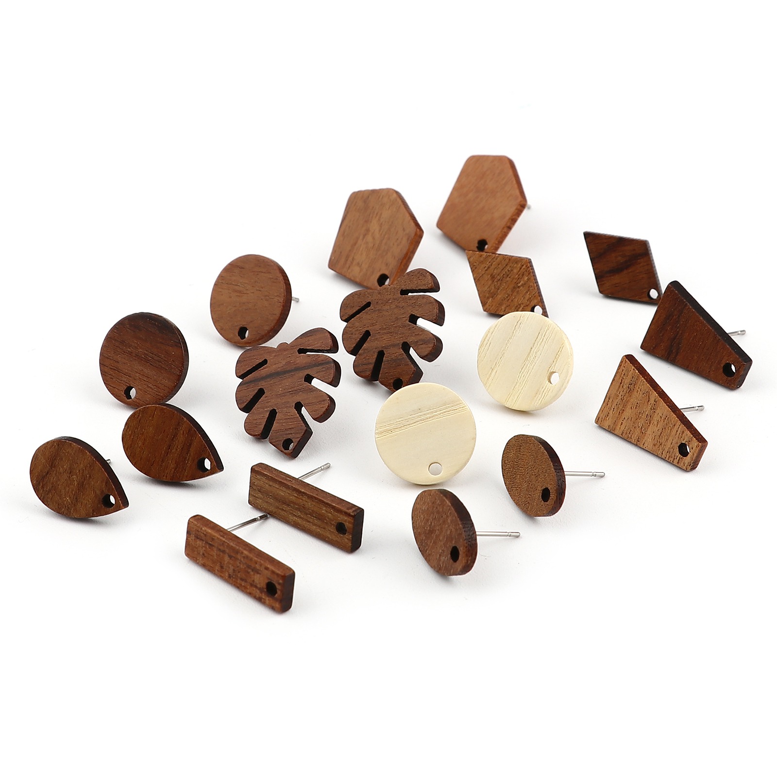 Pendientes de madera con pasador para la oreja, 10 piezas, redondos, de madera Natural, color blanco cremoso con lazo de 15mm de diámetro
