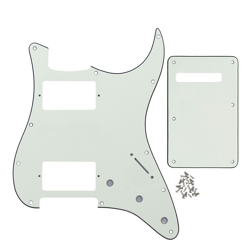 FLEOR Set of 11 Hole HH Electric Guitar Pickguard Scratch Plate & Back Plate & Screws for USA Strat Style Guitar Parts: Ivory 3ply