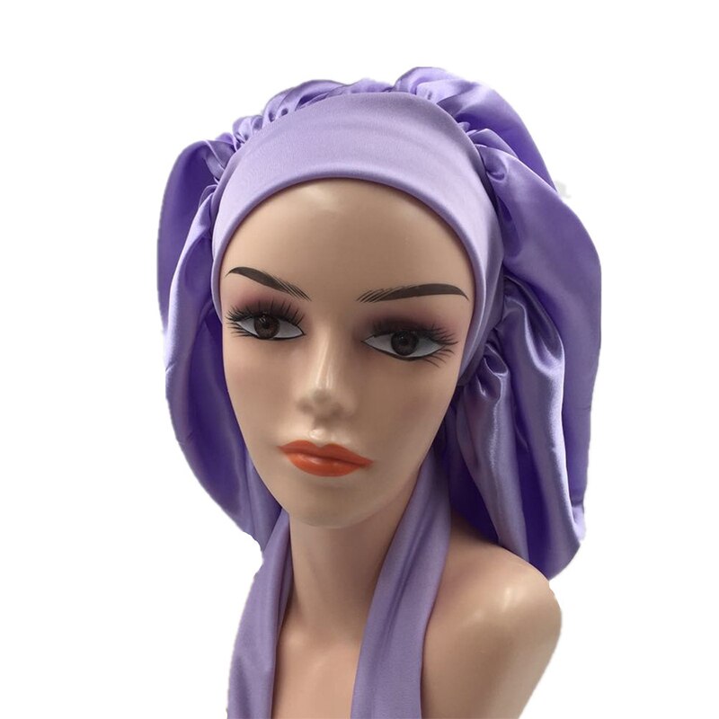 Women Night Sleep Cap Satin Solid Sleeping Hat Hair Care Bonnet Nightcap Unisex Head Cover Caps Shower Turban Wide Elastic Band