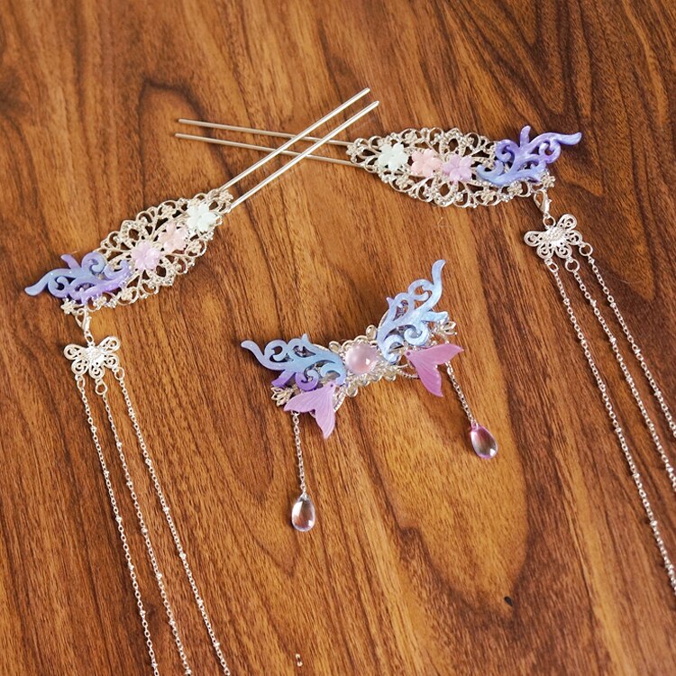 Clip para el pelo de pez lágrimas de hombre Hanfu Kanzashi cheongsam antigüedad accesorios de borla adornos clásicos para el cabello tocado hecho a mano: Sets
