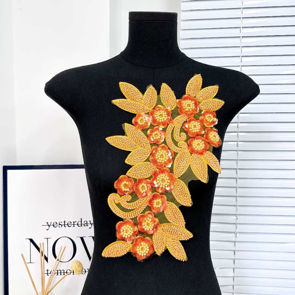 Parches bordados de flores de lentejuelas, parches elegantes y exquisitos para ropa, flores tridimensionales, apliques de ropa desmontables DIY