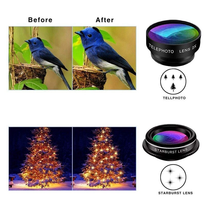 Lente de cámara de teléfono, Kit de lentes de teléfono 9 en 1 para X Xs Max 8 7 Plus Samsung S10 S10E S9 S8