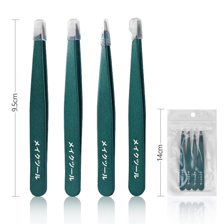 4-teiliges Pinzetten-einstellen aus Edelstahl, unisex, professionelle Präzision für Gesichtshaare, Augenbrauen, eingewachsene Haare und Splitter, langlebig und er: Grün