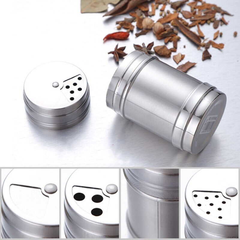 Spice Jar Rotating Cover Salt Sugar Bottle Multi-purpose Spice Pepper Shaker Seasoning Can Stainless Steel Kitchen Gadgets 1Pc
