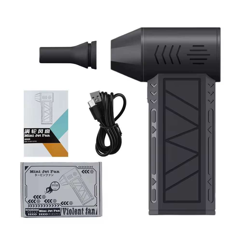 130000 RPM Mini Turbo Jet Fan plumero de aire eléctrico velocidad del viento ajustable Turbo ventilador violento recargable con luz limpieza del coche: Marrón