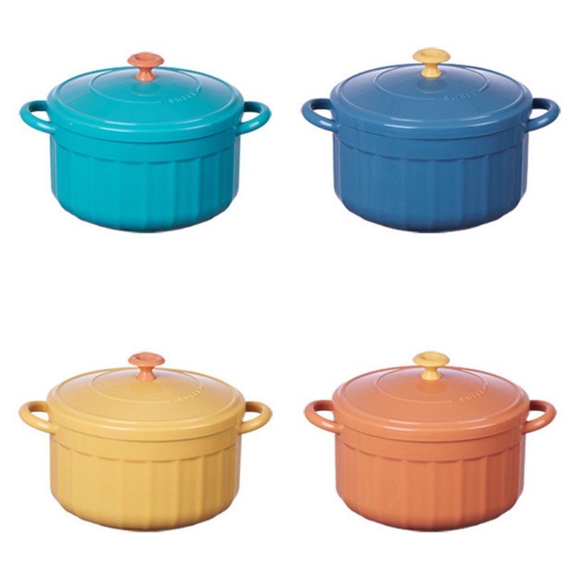 Handheld Bowl Anti-scald Noodle Soup Rice Ramen Bowl w 2 Handle Japanese Style Kitchen Tableware Blue/Cyan/Orange/Yellow