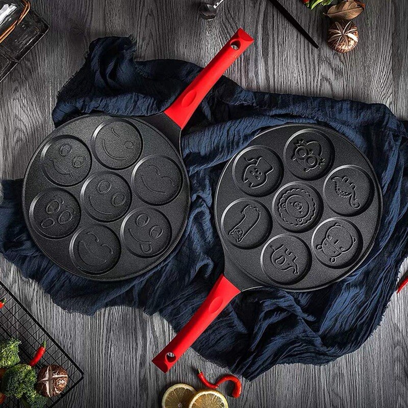 Pannenkoek Maker-Non-stick Pannenkoek Pan Bakplaat Grill Pan Mini Crêpe Maker 7-Mold Pannenkoeken Met Siliconen handvat, zwart Dier: Default Title