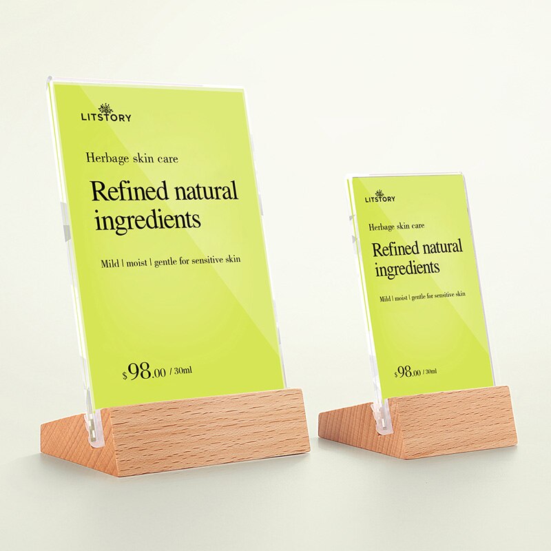 sviao L T shaped Sign Holder with Wood Base A4 A5 A6 Table Menu Holder