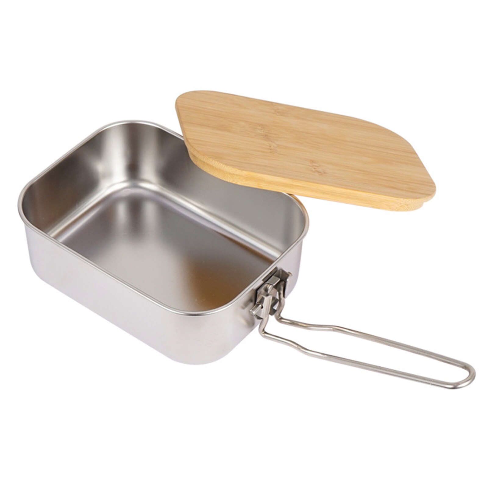 900ML Outdoor Camping Lunch Box Stainless Steel Hiking Mess Tin Picnic Food Lunch Container with Bamboo Cover Chopping Board CLS