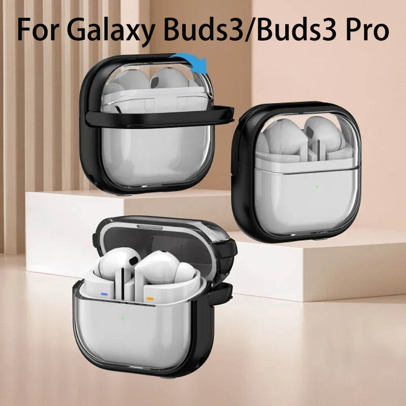 Luxe transparante standaard hoofdtelefoonhoes voor Samsung Galaxy Buds 3 Pro Bluetooth-oordopjes Oplaaddoos Sleutelhanger oortelefoonhoes