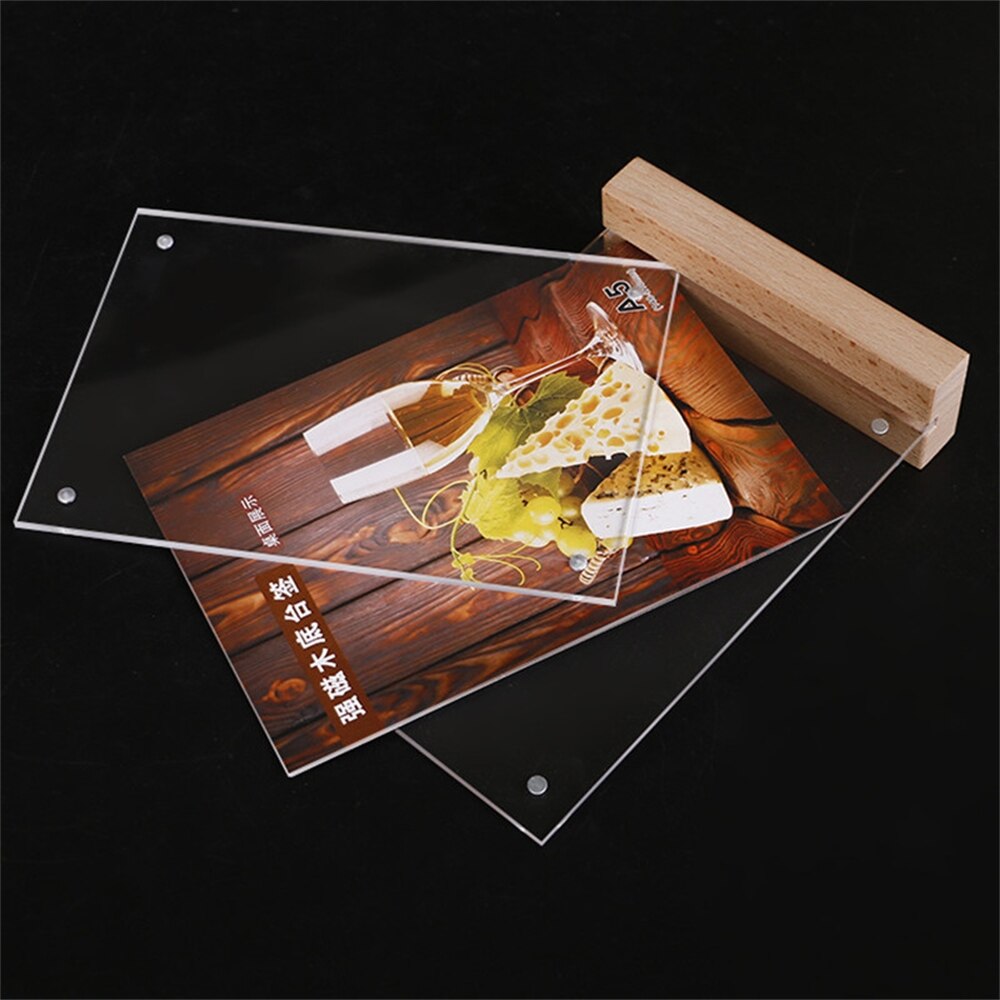 A5 – carte de tente de Table verticale transparente, pour Restaurant en bois, en plastique, en acrylique, porte-Menu Vertical, porte-signe en papier, présentoir