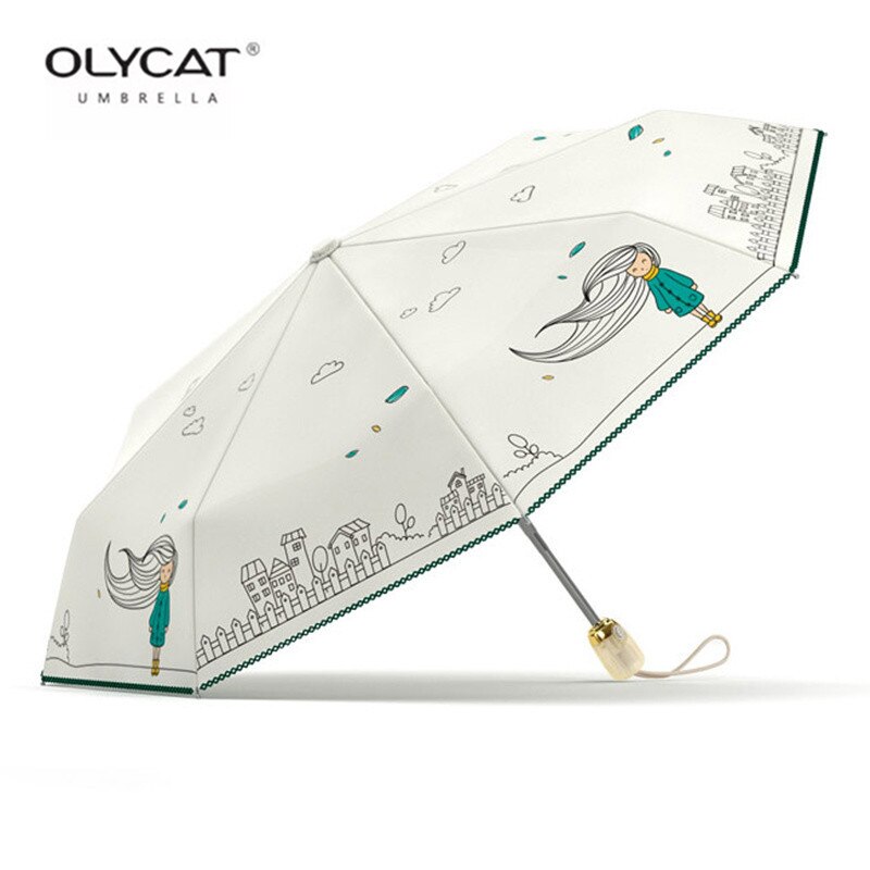 OLYCAT Drie opvouwbare paraplu vrouwen automatische waterdichte wind en uv-bescherming met meisje stijl paraplu