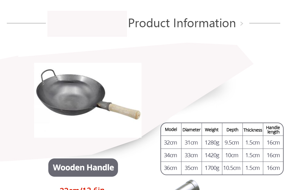 Hand Forged Iron Wok, Profession Chinese Traditional Wok Pan Household Kitchen Cookware with Wooden Handles, No Fumes, Non-Stick
