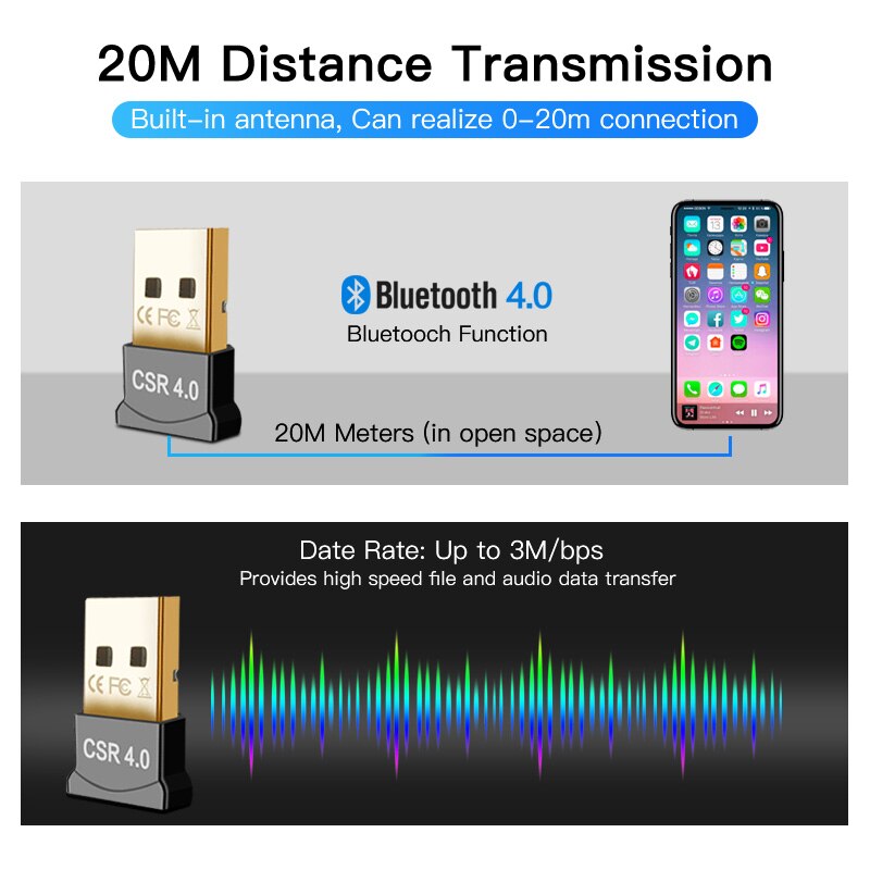 FONKEN USB Bluetooth 4.0 adaptateur émetteur Bluetooth récepteur USB Dongle pour ordinateur PC tablette sans fil USB adaptateur pour PS4
