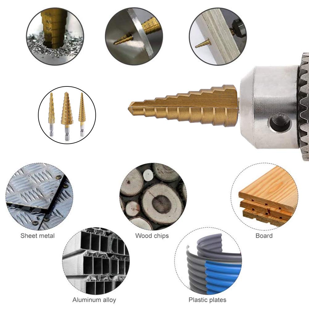 Step Drill Bit Set For Wood Metal Drills Stepped Drill Bits Multifunction Tools Woodworking Cone