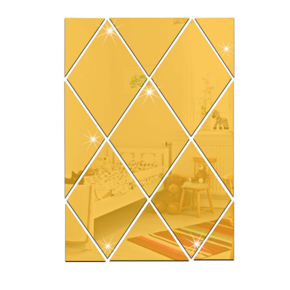 Beau miroir autocollant Mural diamant acrylique étanche décoration bricolage 17 pièces Mural lit chambre stickers autocollant Mural: Gold