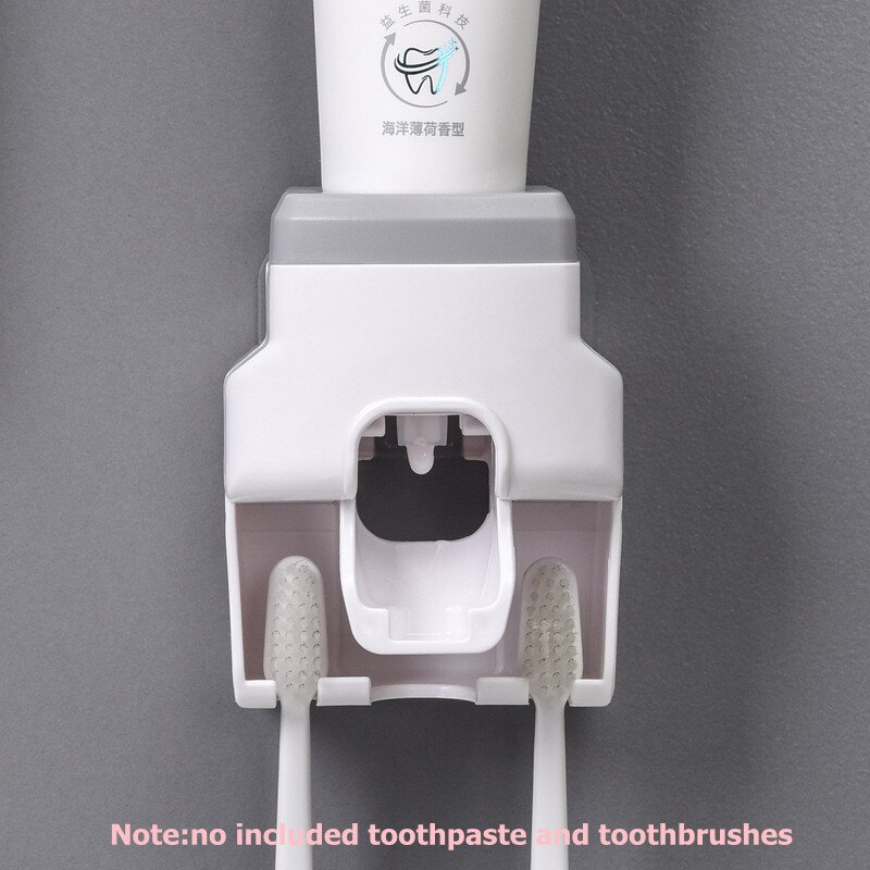 Wall Mount Automatic Toothpaste Dispenser and Small Toothbrush Holder Toothpaste Squeezer for Family Shower Bathroom: gray