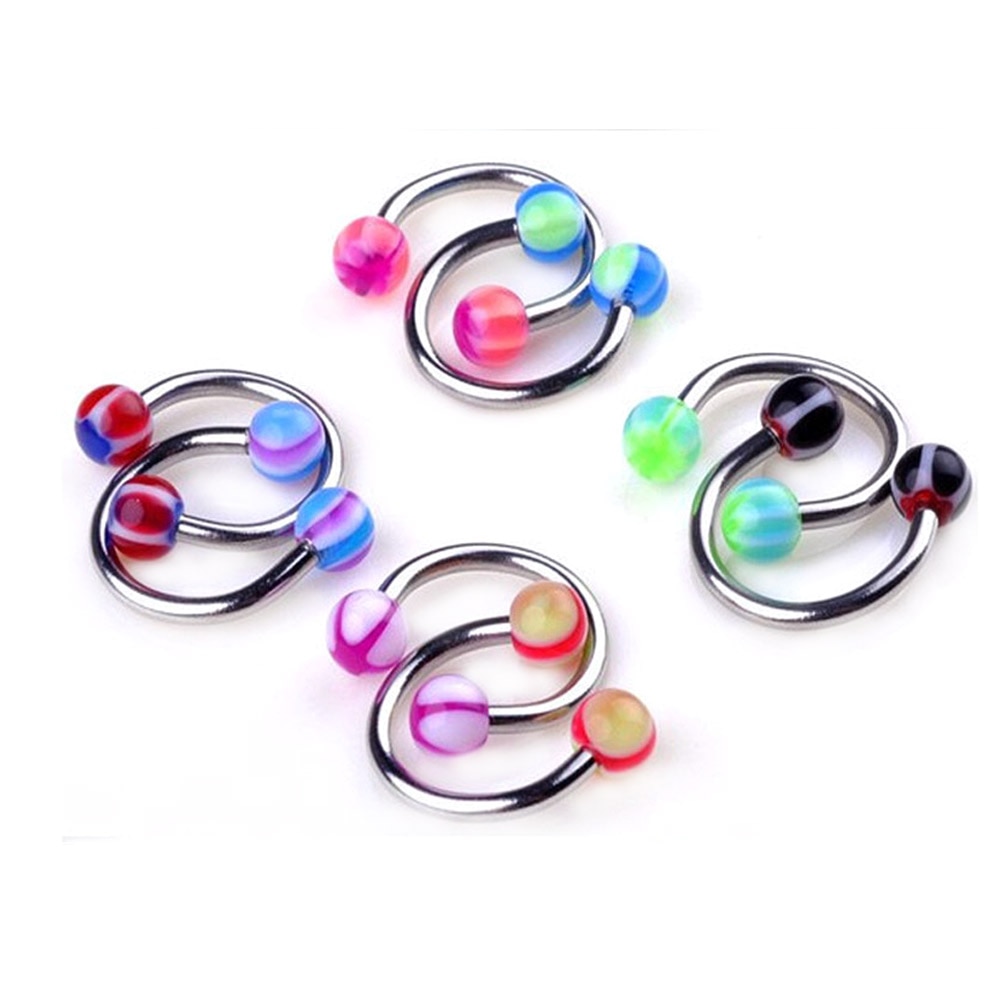 Nose piercing Septum Women Accessories 2pcs/set Steel Spike&Ball Horseshoe Piercing Circular Barbell Nose Hoop Ring Body Jewelry