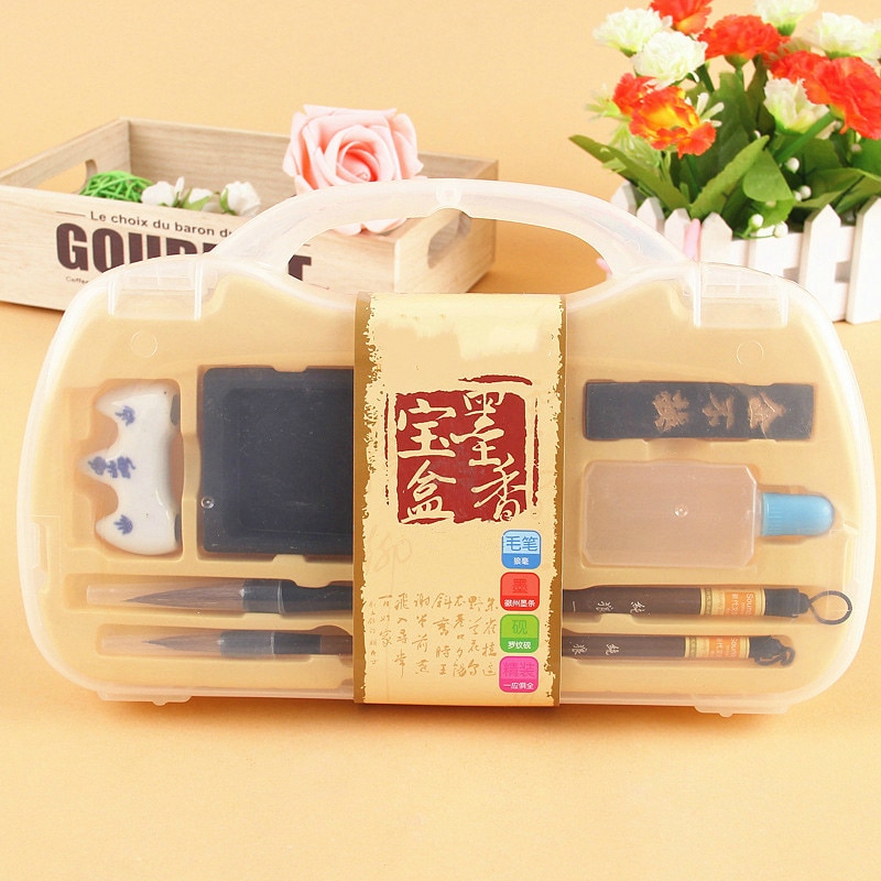 Chinese calligraphy pen writing brush pen set traditional weasel hair ink children brush box set for the beginners