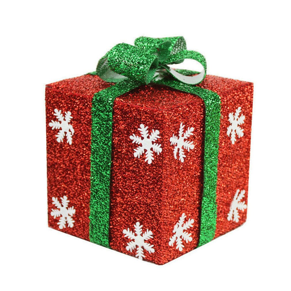 DIY Christmas Box Snowflake Glitter Wrapping Boxes Xmas Home Decor 15/20/ 25cm: Red / 25x25cm