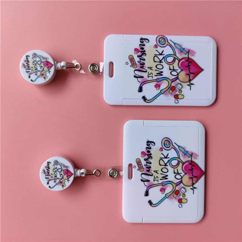 Doctor Nurse Cute Name ID Badge Holder Hard Case with Neck Lanyard Bus Card Holder Keychain Strip Set for Nurse Name Card Case