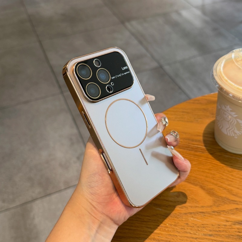 Husă magnetică de lux hoce, placată cu ag mat, pentru magsafe, pentru iphone 16 15 14 13 pro max, cu lentilă din sticlă și protecție pentru cameră, husă rigidă: Lemn / Negru