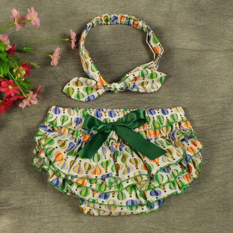 3 Colors Cute Baby Girl Ruffled Bloomer with Knot Headband Kids Infant Toddler Skirts Cothing: 2 / 24M