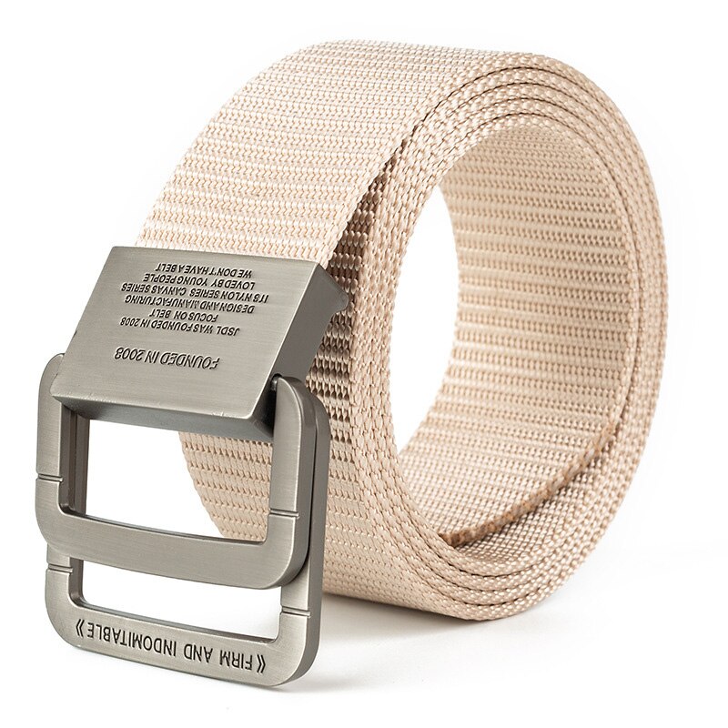 Cinturón de nailon con hebilla de doble anillo para hombre y mujer, cinturón informal de aleación de 3,8 cm, cintura para pantalones de estudiante juvenil, novedad: G